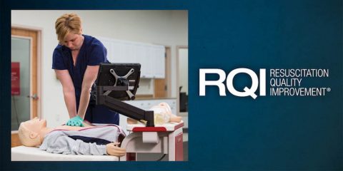 Nurse demonstrating Resuscitation Quality Improvement (RQI®) equipment. (American Heart Association)