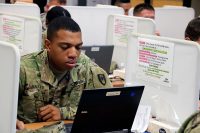 Sgt. Benjamin Watts, assigned to the 501st Area Support Medical Company, 86th Combat Support Hospital, Fort Campbell, Kentucky, completes the Automated Neuropsychological Assessment Metric at the ANAM site on post, September 25th, 2017. (U.S. Army photo by Maria Yager)