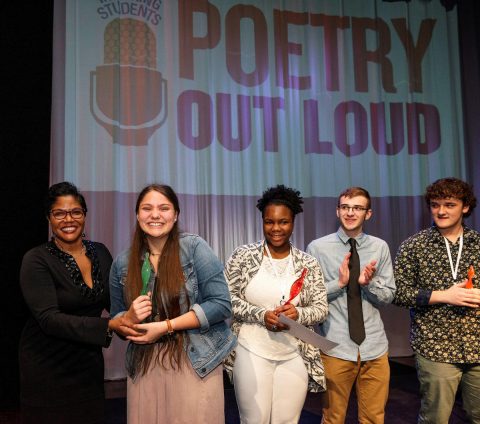 StateFinalists: From left to right - TN Arts Commission Chair Ritche Bowden, 2018 Tennessee POL Champion Alyvia Crawley, first runner-up Kiya Brown, second runner-up Preston Cates, and third runner-up Grayson Brawner.