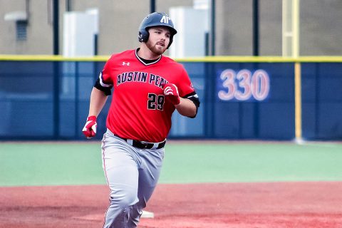 Austin Peay Baseball's Brett Newberg hits three home runs in Govs victory over Belmont, Friday. (APSU Sports Information)