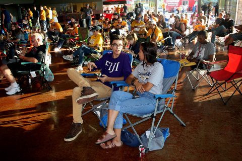 Clarksville residents gather to cheer on the Predators at a Stanley Cup Finals viewing party in the City’s Wilma Rudolph Events Center last Spring. 