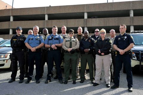 Law Enforcement Officers that took part in the Joint Distracted Driving Enforcement Operation in Clarksville on April 5th. (Doug Burgess)