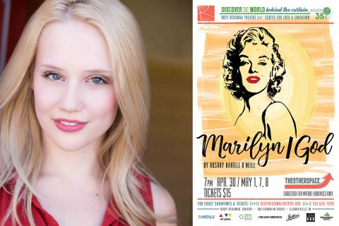 Quinn Tierney Vaira stars in the Roxy Regional Theatre's production of "Marilyn/God" in theotherspace, April 30th through May 8th.