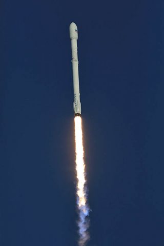 A SpaceX Falcon 9 rocket soars upward after lifting off from Space Launch Complex 40 at Cape Canaveral Air Force Station in Florida, carrying NASA's Transiting Exoplanet Survey Satellite (TESS). Liftoff was at 6:51 p.m. EDT. TESS will search for planets outside of our solar system. The mission will find exoplanets that periodically block part of the light from their host stars, events called transits. The satellite will survey the nearest and brightest stars for two years to search for transiting exoplanets. (NASA/Kim Shiflett)