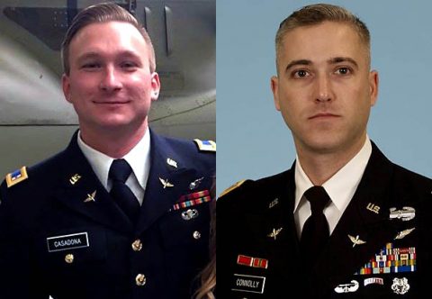 (L) Warrant Officer James Casadona and (R) Chief Warrant Officer 3 Ryan Connolly were killed in an Apache Helicopter Training Accident at Fort Campbell, Friday.