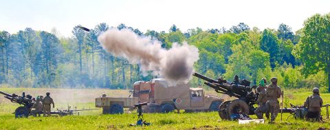 Soldiers of Bravo Battery, 3rd Battalion, 320th Field Artillery Regiment, 101st Airborne Division Artillery Brigade, 101st Airborne Division, fire a M119A3 Howitzer during the unit’s Table XV gunnery on Fort Campbell, Kentucky. (Sgt. Steven Lopez, 40th Public Affairs Detachment)