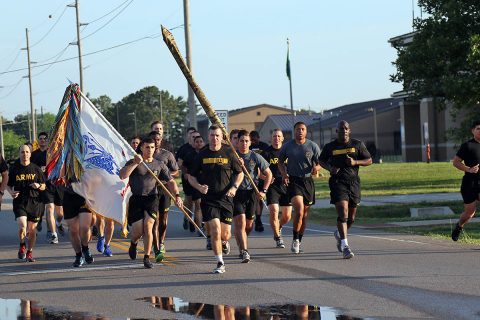 Brig. Gen. Kenneth T. Royar and Command Sgt. Maj. James L. Manning lead soldiers from 101st Airborne Division in a 4 mile division run for Week of the Eagles, May. 24 on Fort Campbell, Ky. Week of the Eagles was a tradition started in 1973 as an effort to reinvigorate the sense of community and is still carried on today to also honor those who served. (Sgt. Sharifa Newton, 40th Public Affairs Detachment) 