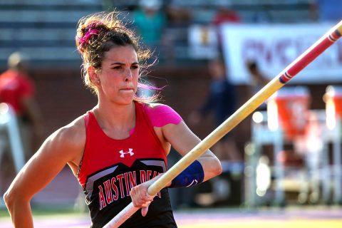 Austin Peay Track and Field junior Savannah Amato wins gold in the pole vault at the OVC Championship. (APSU Sports Information)