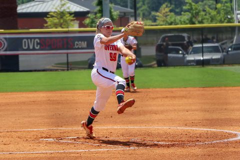 Austin Peay Softball junior pitcher Morgan Rackel holds UT Martin to three hits while striking out three in 2-0 Governors win, Wednesday in OVC Tournament action. (APSU Sports Information) Austin Peay Softball junior pitcher Morgan Rackel holds UT Martin to three hits while striking out three in 2-0 Governors win, Wednesday in OVC Tournament action. (APSU Sports Information)