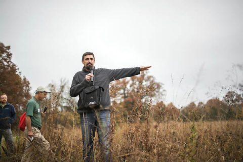 Austin Peay State University Professor of Biology, Dr. Dwayne Estes, leads a tour through Baker Prairie Natural Area.