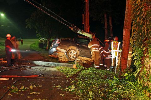 Clarksville Police were dispatched to vehicle accident on Oak Street Saturday were the vehicle left the road and struck a utility pole.  (Officer Atkins, Clarksville Police Department)