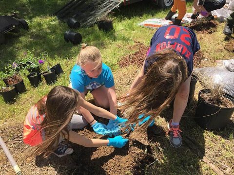 These Girl Scouts from Troop 390 plant native plants and grasses April 28, 2018 that will become an Ecological Landscape Exhibit for visitors to Cheatham Lake in Ashland City, Tenn. (UTrey Church) 