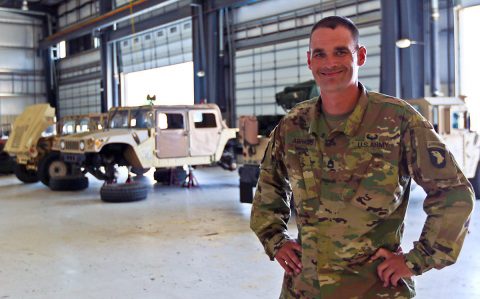 Sgt. 1st Class Timothy Chad Abrams is a wheeled vehicle mechanic assigned to Headquarters Support Company, Headquarters and Headquarters Battalion, 101st Airborne Division (Air Assault) and Abingdon, VA native. (Sgt. Steven Lopez, 40th Public Affairs Detachment)