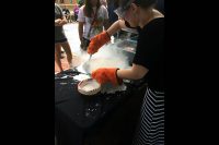 Dr. Meagan Mann used the College of STEM’s special recipe to make ice cream using liquid nitrogen. (Austin Peay State University)