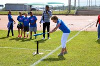 Clarksville Mayor Kim McMillan takes a turn at the tee during the Mayor’s Play Ball event June 22nd at Heritage Park. The event is part of the “Play Ball Summer” program,  a U.S. Conference of Mayors initiative that promotes baseball and softball as great pathway to an active and healthy lifestyle. More than 140 children participated in the free event, where they had three chances to hit a pitched ball, or to hit off a tee.