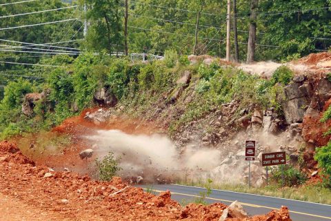 Demolition work was done today at intersection of Warfield Boulevard and Dunbar Cave Road.