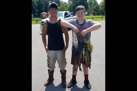 These boys display a string of fish they caught during the Cheatham Lake Annual Fishing Rodeo in Ashland City, Tennessee, June 16th, 2018. (Trey Church, USACE) 