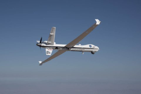 NASA’s remotely-piloted Ikhana aircraft, based at the agency’s Armstrong Flight Research Center, is flown in preparation for its first mission in public airspace without a safety chase aircraft. (NASA/Carla Thomas) NASA’s remotely-piloted Ikhana aircraft, based at the agency’s Armstrong Flight Research Center, is flown in preparation for its first mission in public airspace without a safety chase aircraft. (NASA/Carla Thomas)