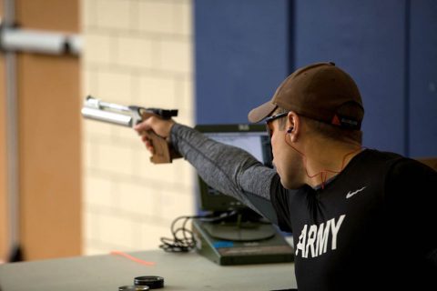 U.S. Army Sgt. Jonathon Weasner assigned to the Warrior Transition Battalion, Fort Campbell, Kentucky competes in the shooting event at Fort Bliss, Texas, March 7, 2018. 74 wounded, ill, or injured active duty Soldiers and veterans participate in a series of events that are held at Fort Bliss, Texas, Feb. 27 through March 9, 2018 as the Deputy Chief of Staff, Warrior Care and Transition host the 2018 U.S. Army Trials (Spc. Nathanael Mercado)