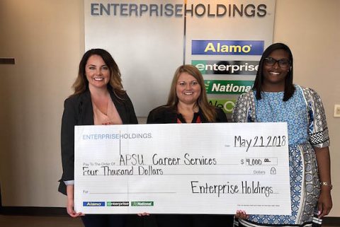 Bethany Beaty presents a $4,000 donation on behalf of the Enterprise Holdings Foundation to APSU Career Services. (Enterprise Holdings)