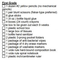 First Grade supply list for 2018-19 School Year