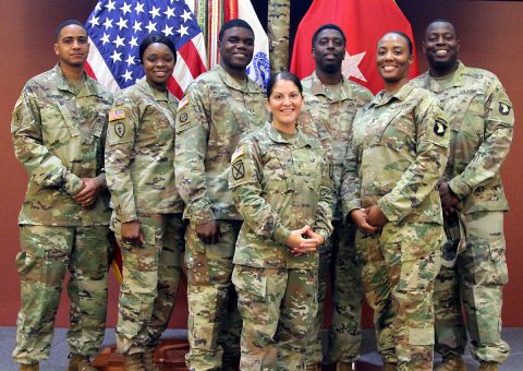 Soldiers gather July 9, at the Cole Park Commons Conference Center on Fort Campbell. The soldiers gathered in commemoration of 100 years of warrant officer service in the Army. (Pfc. Lynnwood Thomas) 