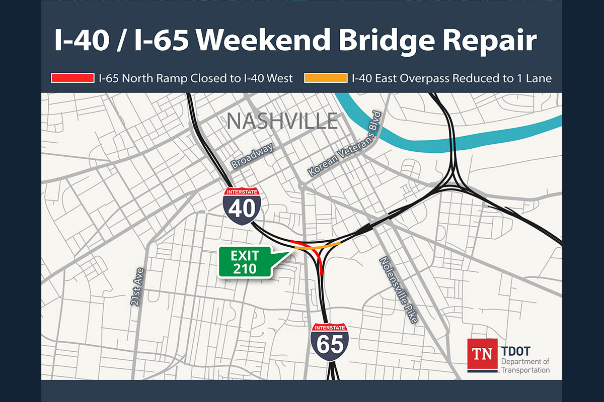 I-40 - I-65 Weekend Bridge Repair Map
