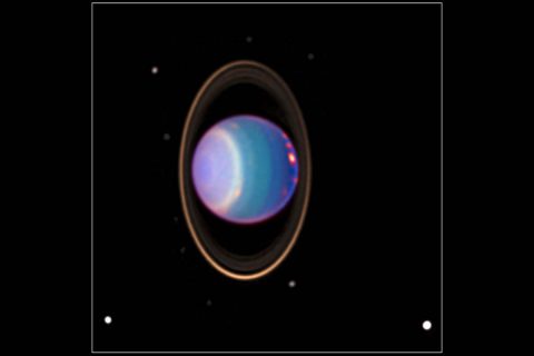 Uranus tilts so much that it spins on its side. (NASA)