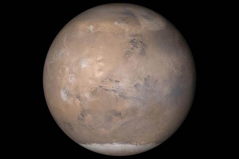 The view of Mars shown here was assembled from MOC daily global images obtained on May 12th, 2003. (NASA/JPL/Malin Space Science Systems)