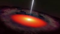 The discovery of a high-energy neutrino on September 22, 2017, sent astronomers on a chase to locate its source—a supermassive black hole in a distant galaxy. (NASA’s Goddard Space Flight Center)