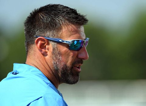 Tennessee Titans head coach Mike Vrabel during training camp at Saint Thomas Sports Park. (Christopher Hanewinckel-USA TODAY Sports)