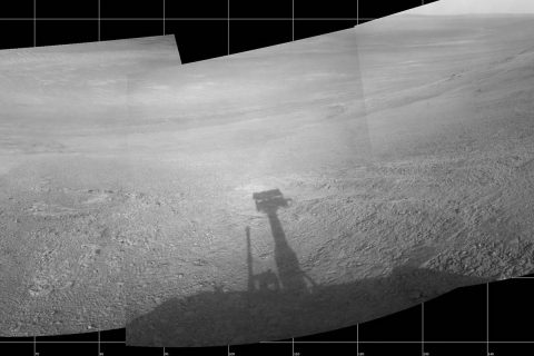 About 11 months before the current dust storm enveloped the rover, Opportunity took five images that were turned into a mosaic showing a view from inside the upper end of "Perseverance Valley" on the inner slope of Endeavour Crater's western rim. The images were taken on July 7th, 2017. (NASA/JPL-Caltech)