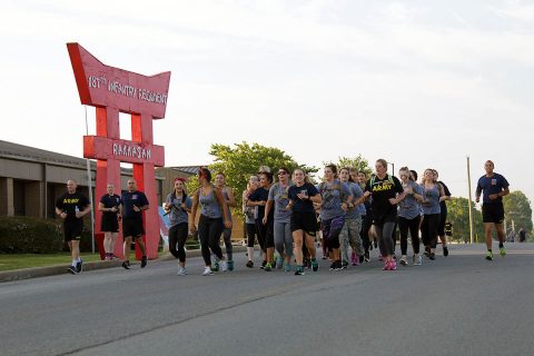 Spouses of 2nd Battalion, 506th Infantry Regiment, 3rd Brigade Combat Team, 101st Airborne Division (Air Assault) conducted the units first G.I. Jane Day PT run, August 6th, 2018, Fort Campbell, KY. G.I.  (U.S. Army photo by Pfc. Beverly R. Mejia) 