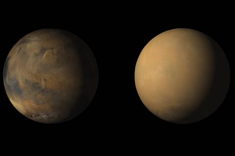 Side-by-side images shows how dust has enveloped the Red Planet, courtesy of the Mars Color Imager (MARCI) wide-angle camera onboard NASA's Mars Reconnaissance Orbiter (MRO). (NASA/JPL-Caltech/MSSS)