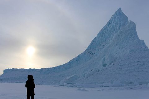 A close encounter with Greenland ice during a 2017 Oceans Melting Greenland field campaign. (NASA)