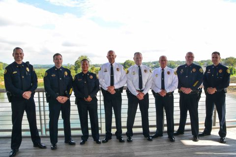 (L-R) Capt Thornton, Capt Stalder, Capt Wilson, DC Crockarell, Chief Ansley, DC Parr, Capt Smith, and Capt Burdine.