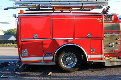 2009 Nissan SUV crashed into the side of a Fire Truck on Tiny Town Road this morning. (CPD Officer Szczerbiak) 2009 Nissan SUV crashed into the side of a Fire Truck on Tiny Town Road this morning. (CPD Officer Szczerbiak)