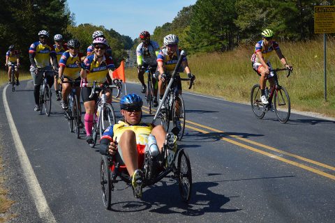 Participants reach the final 20-mile stretch during last year's Bluegrass Rendezvous Bike Ride. This week Soldiers from Fort Campbell's Warrior Transition Battalion will complete a 200-mile bike ride on and around Fort Campbell Thursday, September 27th and Friday, September 28th. The event is focused on both the physical and mental healing of wounded, ill and injured Soldiers at the WTB. (U.S. Army photo by Maria Yager)