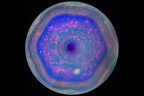 This colorful view from NASA's Cassini mission is the highest-resolution view of the unique six-sided jet stream at Saturn's north pole known as "the hexagon." (NASA/JPL-Caltech/SSI/Hampton University)