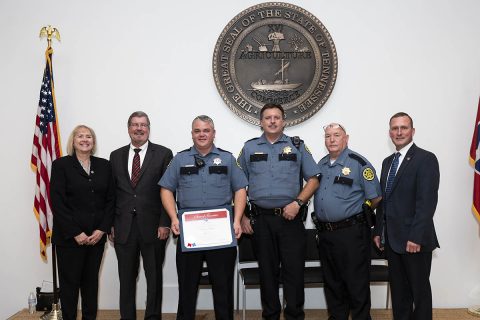 Montgomery County Sheriff’s deputy Randy Paddock receives the Three Stars of Tennessee Award.