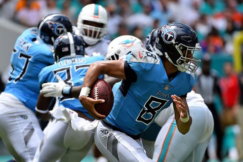 Tennessee Titans quarterback Marcus Mariota (8) rushes with the ball against the Miami Dolphins during the first half at Hard Rock Stadium. (Jasen Vinlove-USA TODAY Sports) Tennessee Titans quarterback Marcus Mariota (8) rushes with the ball against the Miami Dolphins during the first half at Hard Rock Stadium. (Jasen Vinlove-USA TODAY Sports)