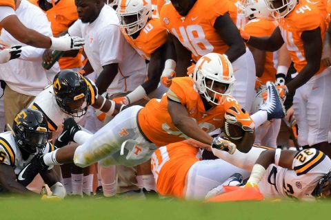 Tennessee Volunteers running back Jeremy Banks (33) runs the ball against the East Tennessee State Buccaneers during the second half at Neyland Stadium. Tennessee won 59 to 3. (Randy Sartin-USA TODAY Sports)