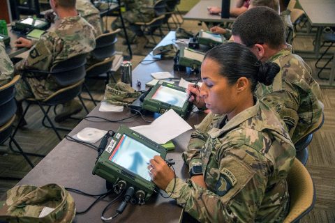 Test participant Soldiers from the 39th Brigade Engineer Battalion “Bullstrike,” 2nd Brigade Combat Team “Strike,” participate in Operator New Equipment Training for the Spider Increment 1A networked munition system. Operator New Equipment Training prepares Soldiers to use the Spider Increment 1A in support of the Initial Operational Test (IOT). 