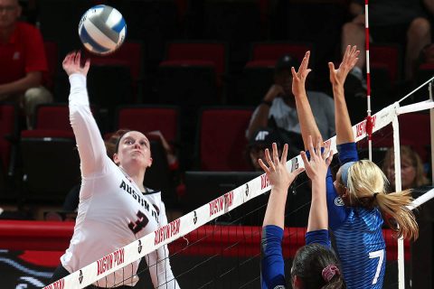 Austin Peay Women's Volleyball sophomore Brooke Moore led the Govs with 16 kills in win over Eastern Illinois Friday night at the Dunn Center. (APSU Sports Information)