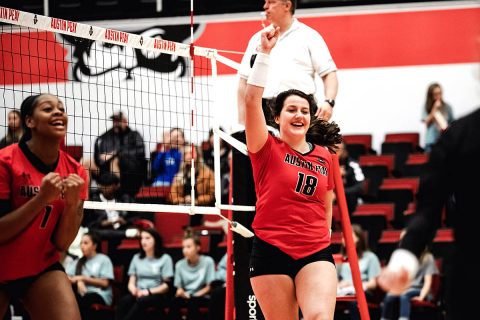 Austin Peay Women's Volleyball sophomore Caroline Waite comes off the bench to rally Govs in win over Tennessee Tech. Waite finished with 27 assists, 7 digs and 2 blocks. (APSU Sports Information)