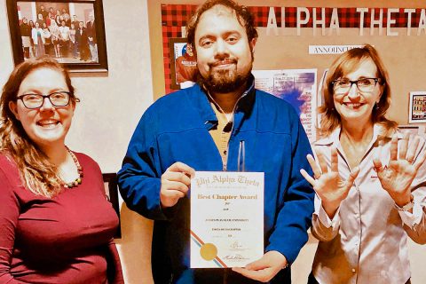 Last year's president Jenny Brown, Banerjee and former chapter adviser Dr. Minoa Uffelman.