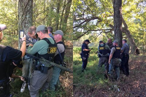 Kirby Wallace captured by Henry County Sheriff Monte Belew and Corporal Stacey Bostwick in Stewart County. (TBI)