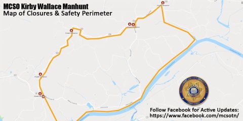 Montgomery County Sheriff's Office releases map of cordoned area in search of Kirby Wallace.