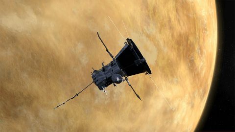 NASA's Parker Solar Probe completed its first flyby of Venus on Oct. 3, 2018, during a Venus gravity assist, where the spacecraft used the planet's gravity to alter its trajectory and bring it closer to the Sun. (NASA/JHUAPL)