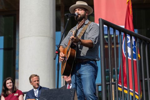 Singer-Songwriter Drew Holcomb performs his song "Tennessee" at the opening of the New Tennessee State Museum. (Nathan Morgan)